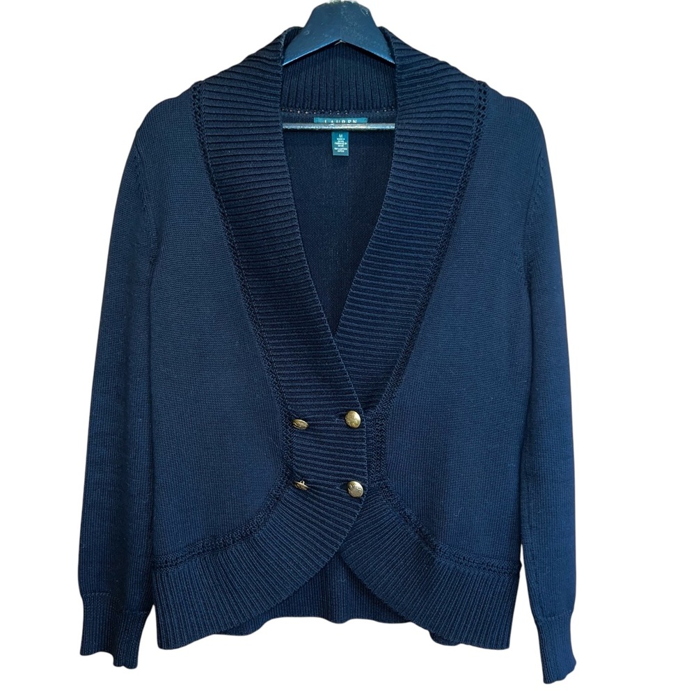 Lauren Ralph Lauren Cardigan Sweater Womens M Black Knit Gold Button Old Money
